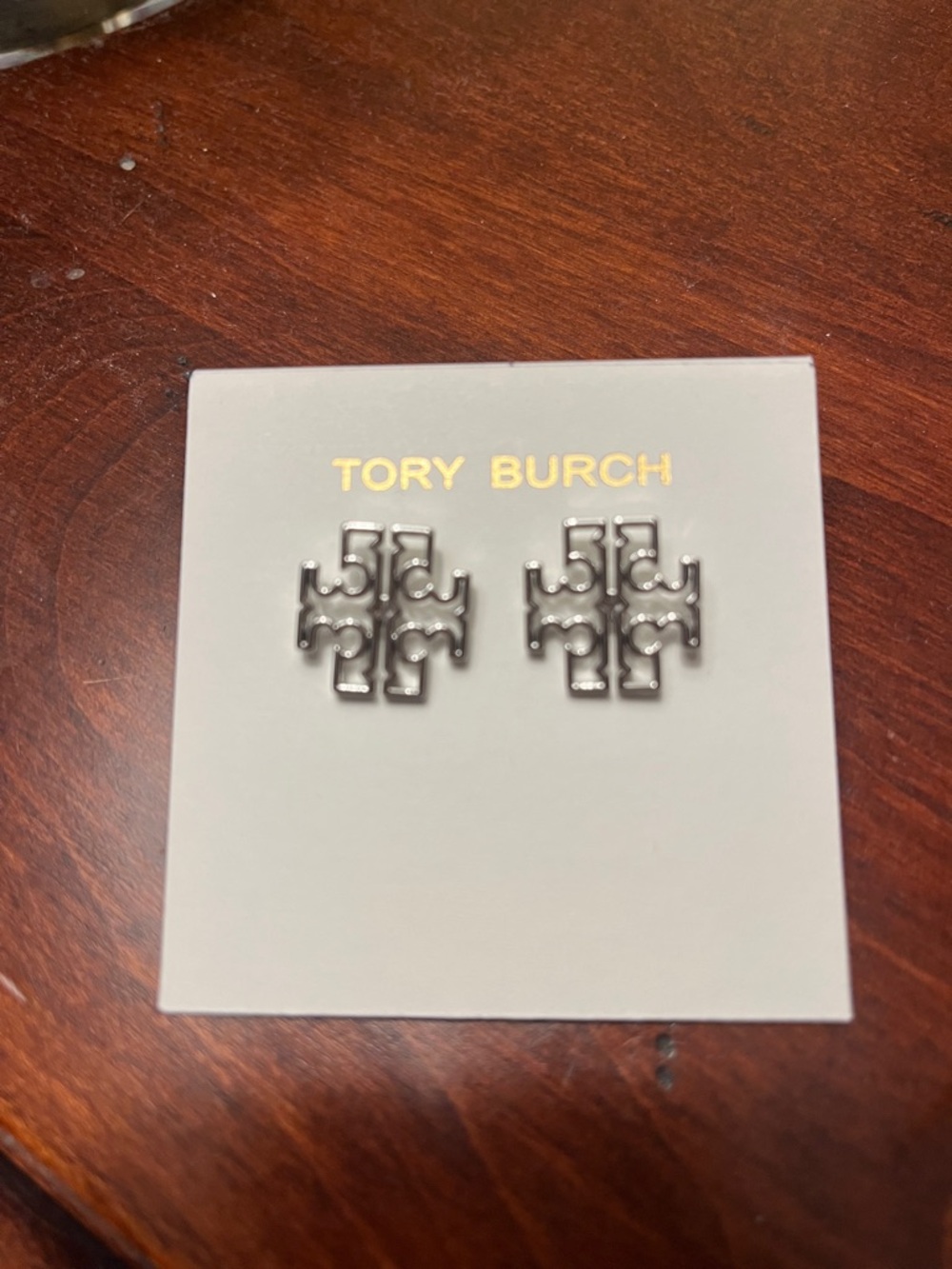 Tory Burch Silver Double-T Logo Stud Earrings NEW